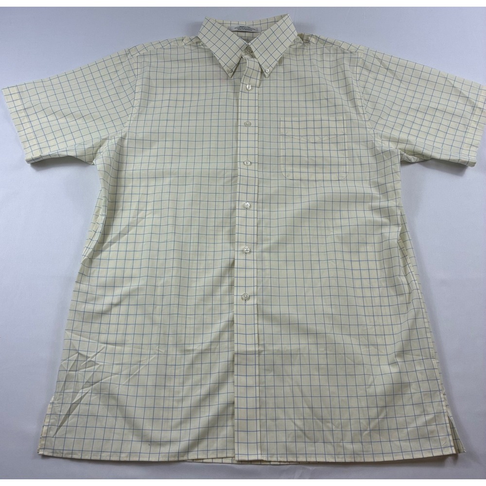 Woodward Button Down Shirt Mens 16.5 Cream Blue Check Wrinkle Free Pre-owned